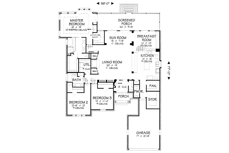 House Blueprint - Floor Plan - Main Floor for Country House Plan #968-14 - 3 bed, 2.5 bath