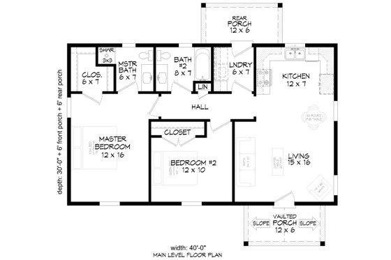 Floor Plan - Main Floor for Country House Plan #932-1279 - 2 bed, 2 bath