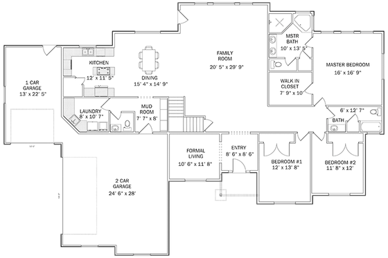 Floor Plan - Main Floor for Ranch House Plan #1060-26 - 5 bed, 3.5 bath