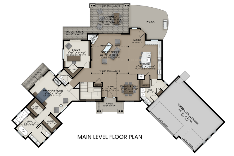 House Design - Floor Plan - Main Floor for Craftsman House Plan #1108-6 - 3 bed, 2.5 bath