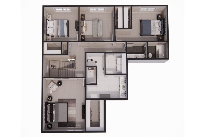 House Blueprint - Floor Plan - Upper Floor 1 for Bungalow House Plan #51-1352 - 4 bed, 2.5 bath