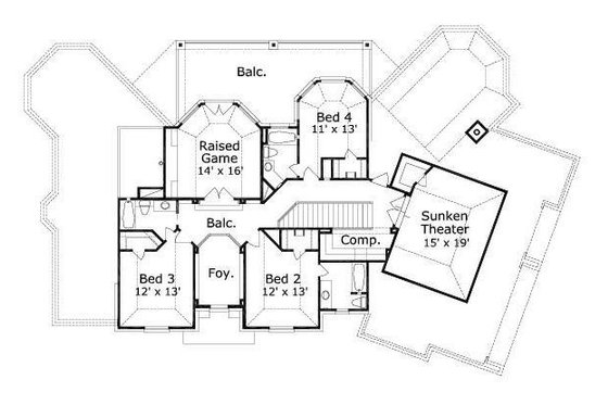 Floor Plan - Upper Floor for European House Plan #411-412 - 4 bed, 4.5 bath