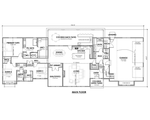 Architectural House Design - Floor Plan - Main Floor for Farmhouse House Plan #1105-13 - 3 bed, 2.5 bath