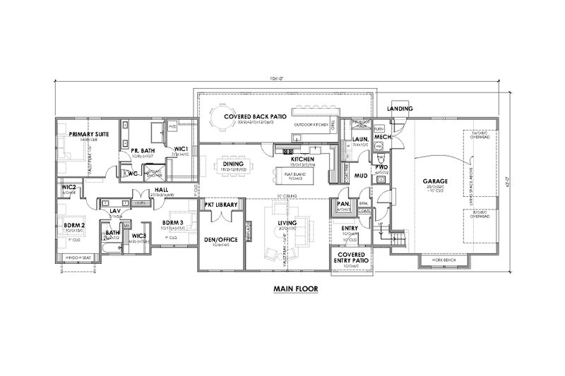 Architectural House Design - Floor Plan - Main Floor for Farmhouse House Plan #1105-13 - 3 bed, 2.5 bath