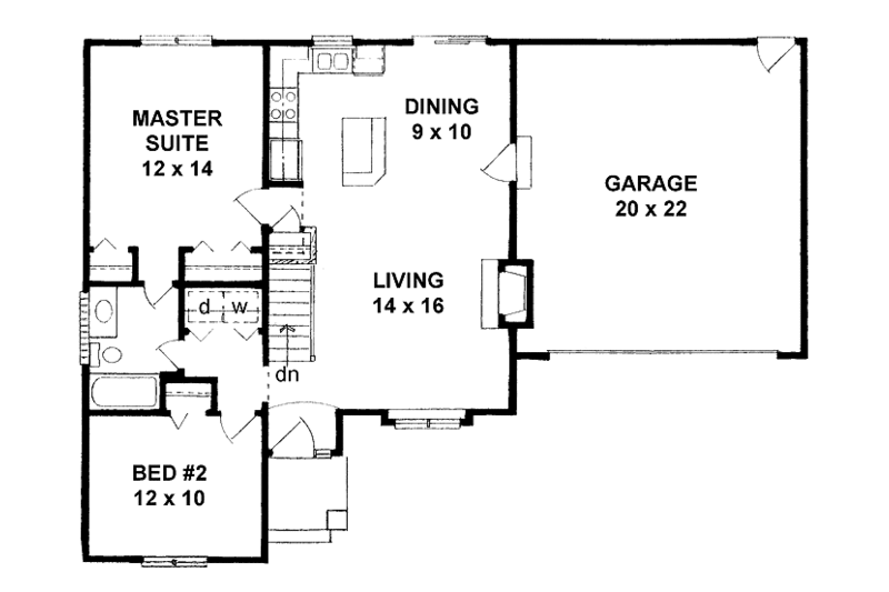 Dream House Plan - Floor Plan - Main Floor for Traditional House Plan #58-221 - 2 bed, 1 bath