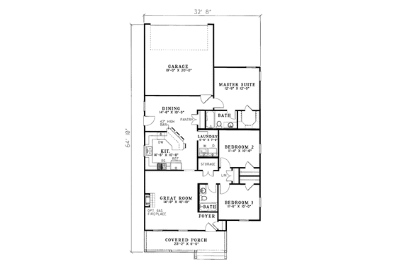 Floor Plan - Main Floor for Country House Plan #17-2753 - 3 bed, 2 bath