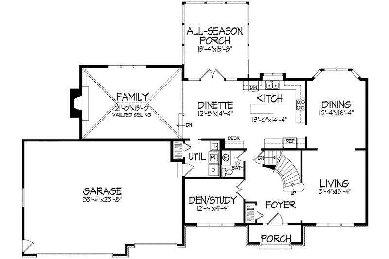 Architectural House Design - Floor Plan - Main Floor for Country House Plan #51-942 - 3 bed, 2.5 bath