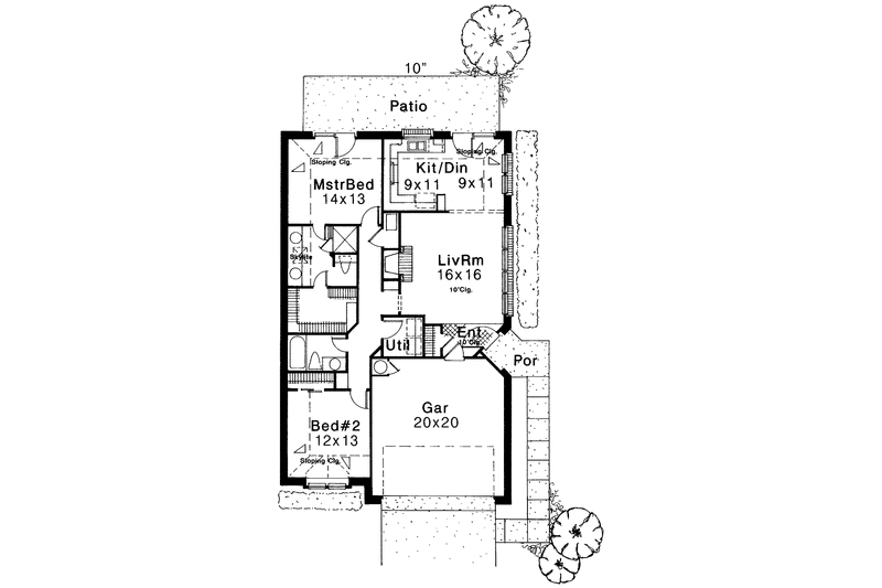 House Blueprint - Floor Plan - Main Floor for Ranch House Plan #310-1083 - 2 bed, 2 bath