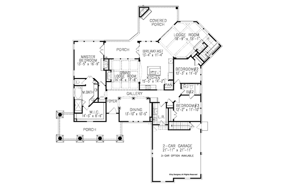 Floor Plan - Main Floor for Craftsman House Plan #54-304 - 3 bed, 2 bath