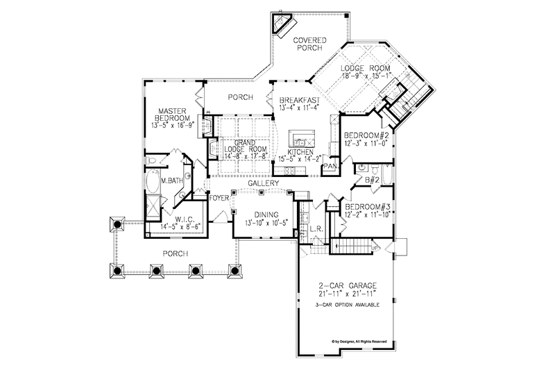 House Blueprint - Floor Plan - Main Floor for Craftsman House Plan #54-304 - 3 bed, 2 bath