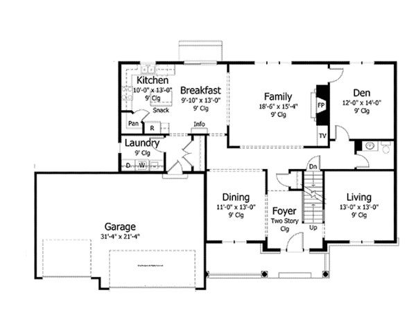 House Blueprint - Colonial Floor Plan - Main Floor Plan #51-1025