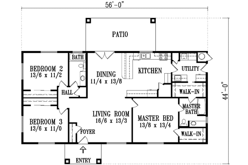 Dream House Plan - Floor Plan - Main Floor for Ranch House Plan #1-1293 - 3 bed, 2 bath