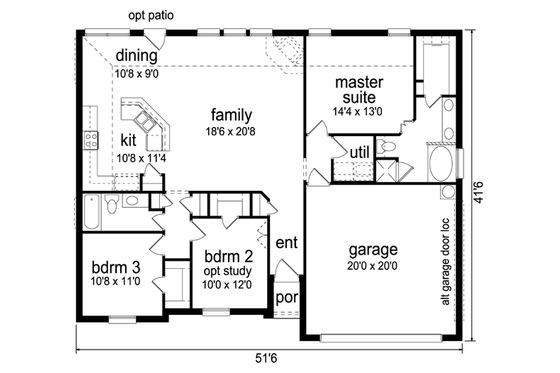 Floor Plan - Main Floor for Ranch House Plan #84-548 - 3 bed, 2 bath