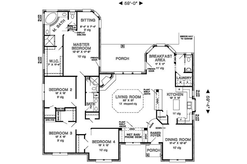 Architectural House Design - Floor Plan - Main Floor for Country House Plan #968-25 - 4 bed, 2.5 bath