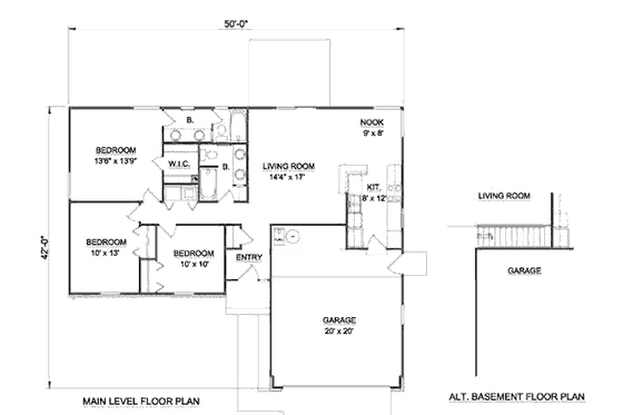 Floor Plan - Main Floor for Ranch House Plan #116-170 - 3 bed, 2 bath