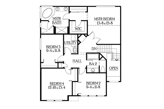 Floor Plan - Upper Floor for Craftsman House Plan #132-359 - 3 bed, 2.5 bath
