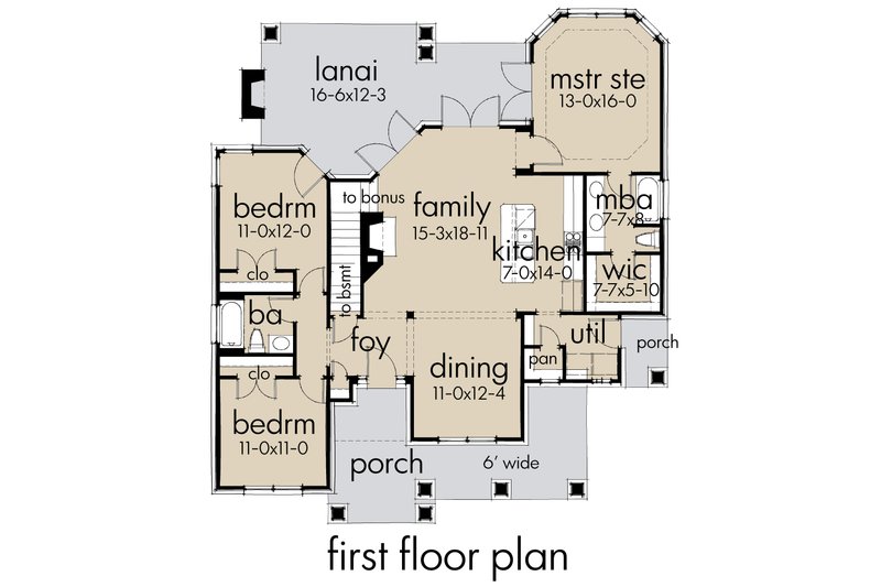 House Blueprint - Floor Plan - Main Floor for Farmhouse House Plan #120-292 - 3 bed, 2 bath