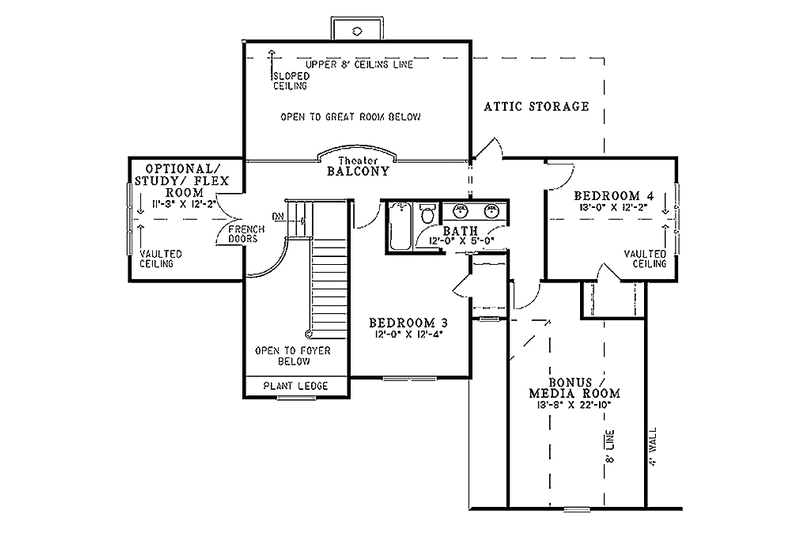 Architectural House Design - Floor Plan - Upper Floor for Country House Plan #17-2678 - 4 bed, 3 bath