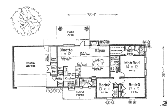 Floor Plan - Main Floor for Ranch House Plan #310-393 - 3 bed, 2 bath