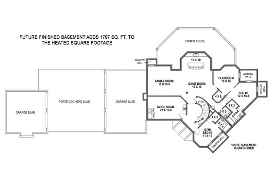 Floor Plan - Lower Floor for European House Plan #119-432 - 4 bed, 4.5 bath