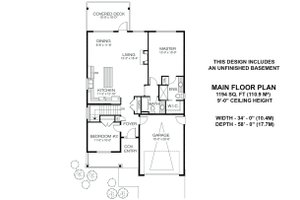 Floor Plan - Main Floor for Craftsman House Plan #1100-7 - 2 bed, 2 bath