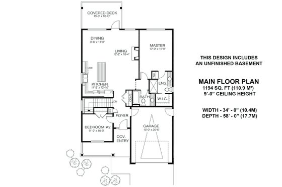 Floor Plan - Main Floor for Craftsman House Plan #1100-7 - 2 bed, 2 bath