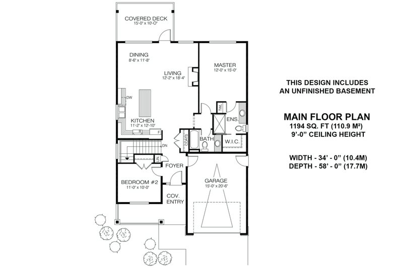 Home Plan - Floor Plan - Main Floor for Craftsman House Plan #1100-7 - 2 bed, 2 bath