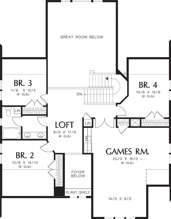 House Plan Design - Upper Level Floor Plan - 3400 square foot Craftsman home