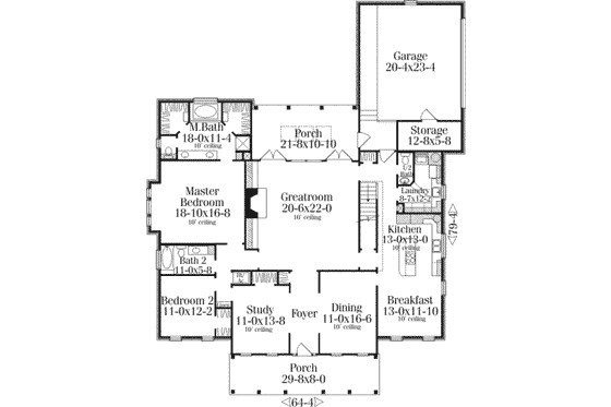 Floor Plan - Main Floor for Southern House Plan #406-113 - 4 bed, 4.5 bath