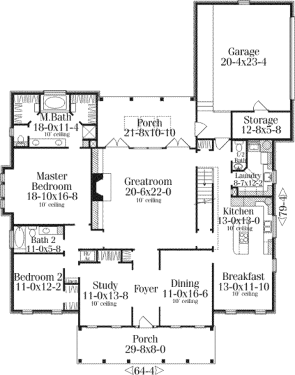 House Plan Design - Southern Floor Plan - Main Floor Plan #406-113