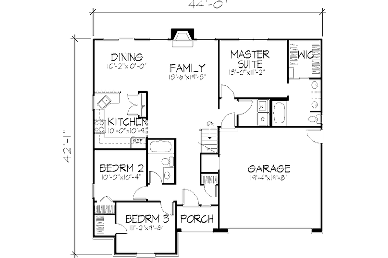 Home Plan - Floor Plan - Main Floor for Traditional House Plan #320-410 - 3 bed, 2 bath