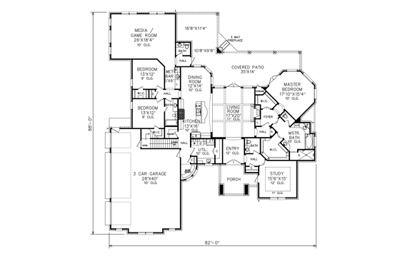 Floor Plan - Main Floor for European House Plan #65-534 - 3 bed, 4 bath