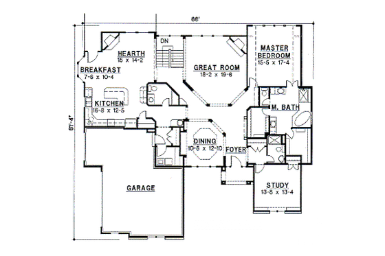 Floor Plan - Main Floor for Cottage House Plan #67-267 - 4 bed, 4 bath