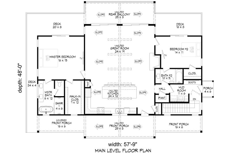 House Design - Floor Plan - Main Floor for Beach House Plan #932-1124 - 3 bed, 3 bath
