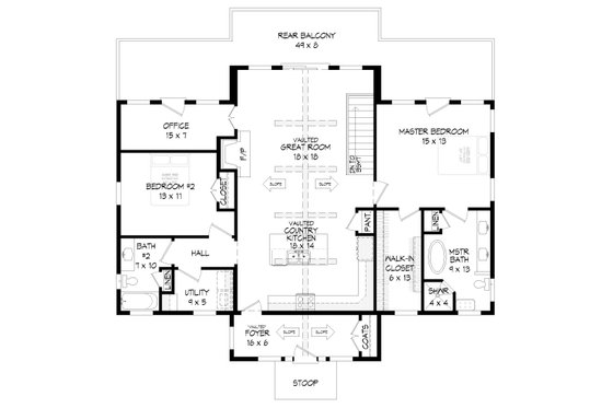 Floor Plan - Main Floor for Country House Plan #932-363 - 2 bed, 2 bath