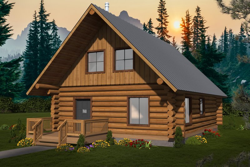 Dream House Plan - Log Exterior - Front Elevation Plan #117-1033