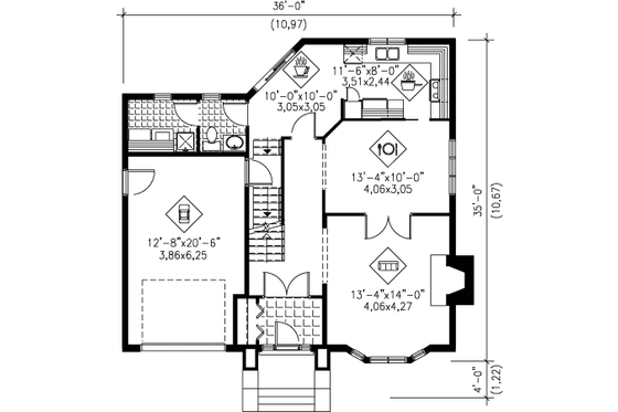 Floor Plan - Main Floor for Colonial House Plan #25-4146 - 3 bed, 1.5 bath