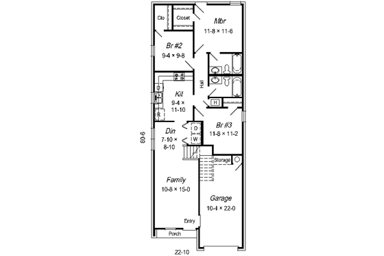 Floor Plan - Main Floor for European House Plan #329-193 - 3 bed, 2 bath