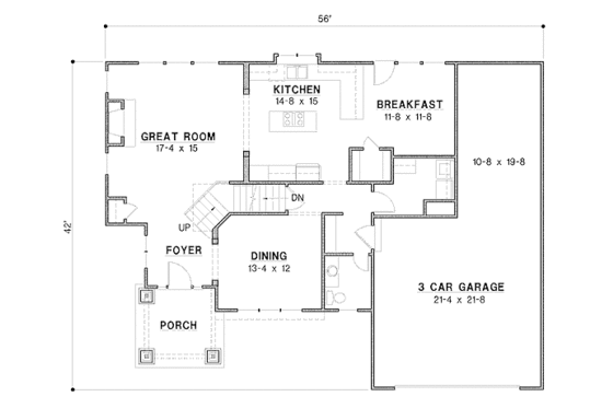Floor Plan - Main Floor for Bungalow House Plan #67-884 - 4 bed, 3.5 bath