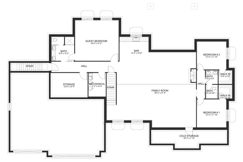 House Plan Design - Floor Plan - Lower Floor for Ranch House Plan #1060-99 - 3 bed, 2.5 bath
