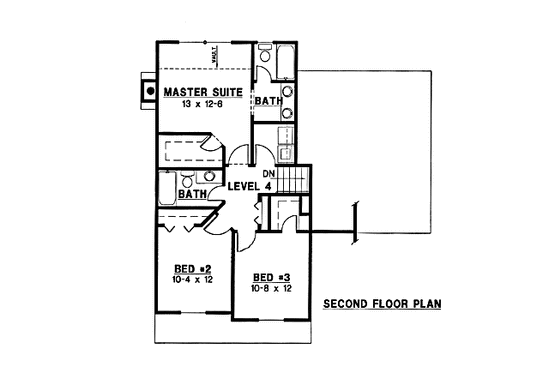 Floor Plan - Upper Floor for Traditional House Plan #67-144 - 3 bed, 2 bath