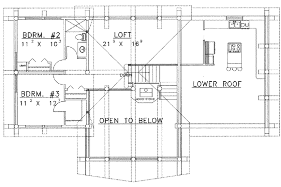 Floor Plan - Upper Floor for Log House Plan #117-416 - 3 bed, 2.5 bath