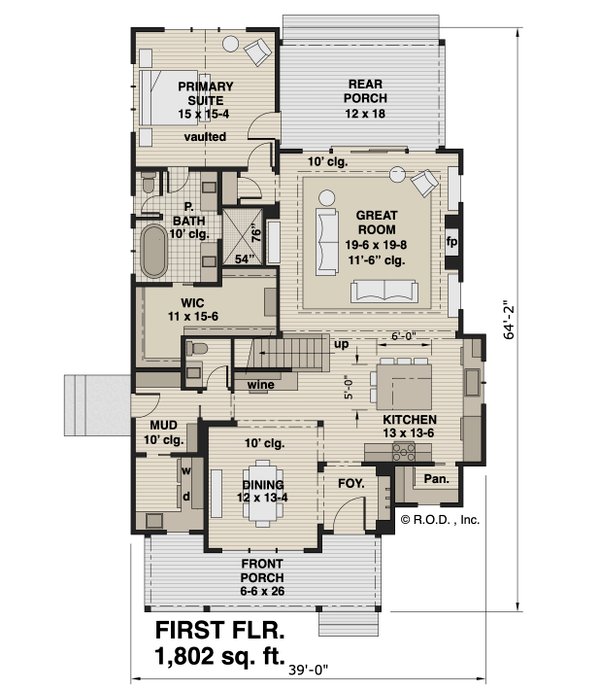 Architectural House Design - Floor Plan - Main Floor for Farmhouse House Plan #51-1562 - 3 bed, 3.5 bath
