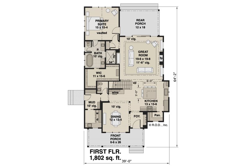 Architectural House Design - Floor Plan - Main Floor for Farmhouse House Plan #51-1562 - 3 bed, 3.5 bath