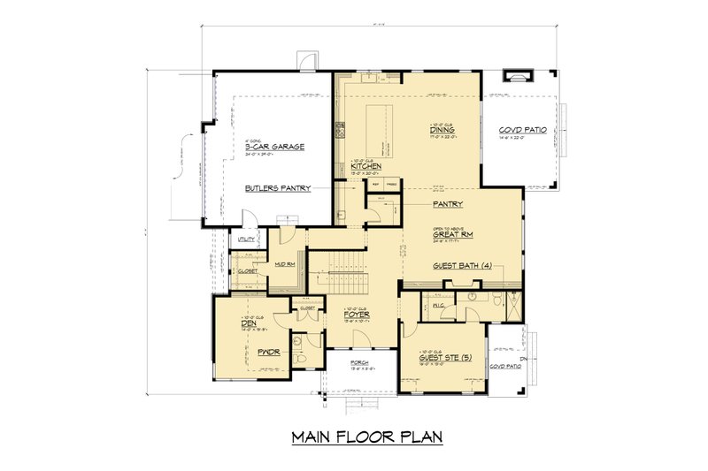 Home Plan - Floor Plan - Main Floor for Modern House Plan #1066-320 - 5 bed, 4.5 bath