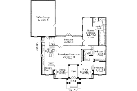 Floor Plan - Main Floor for Southern House Plan #406-116 - 3 bed, 2.5 bath