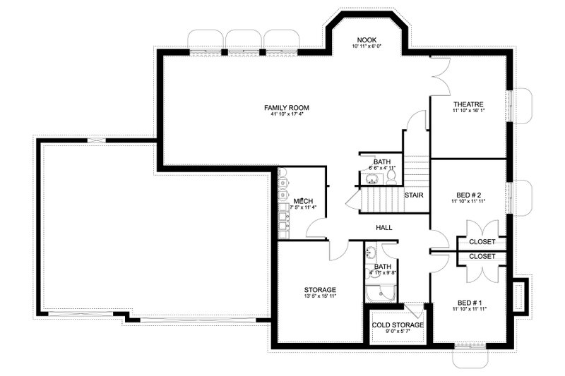 Architectural House Design - Floor Plan - Lower Floor for Traditional House Plan #1060-444 - 4 bed, 3.5 bath