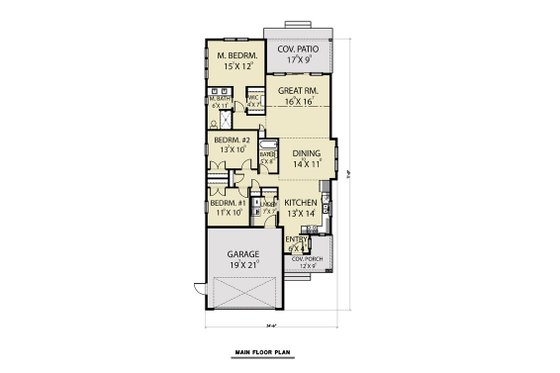 Floor Plan - Main Floor for Craftsman House Plan #1070-79 - 3 bed, 2 bath