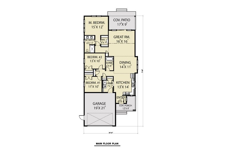 Architectural House Design - Floor Plan - Main Floor for Craftsman House Plan #1070-79 - 3 bed, 2 bath