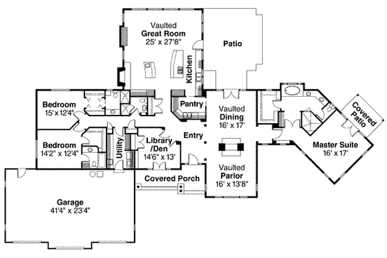 Floor Plan - Main Floor for Ranch House Plan #124-457 - 3 bed, 4 bath
